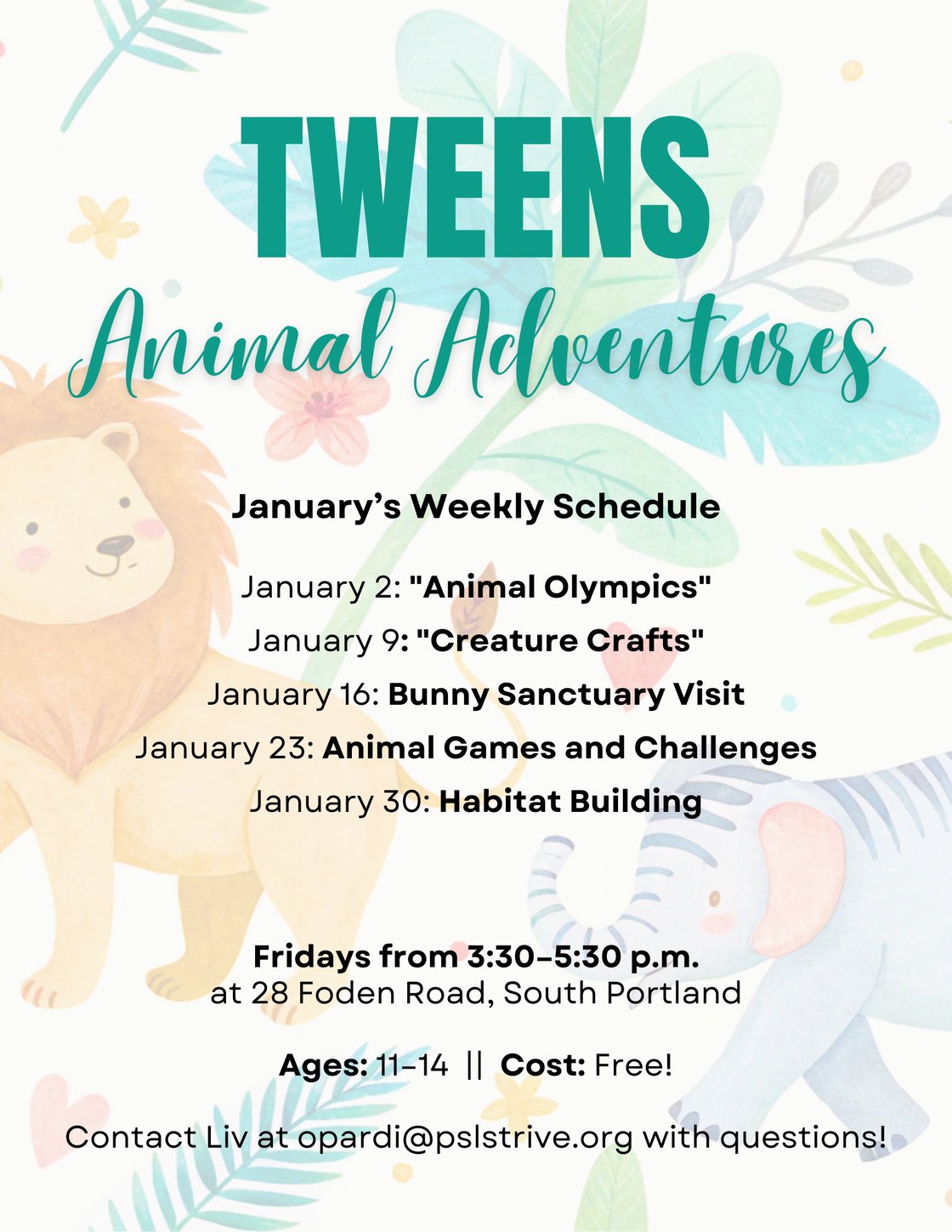 Tweens January Animal Adventures